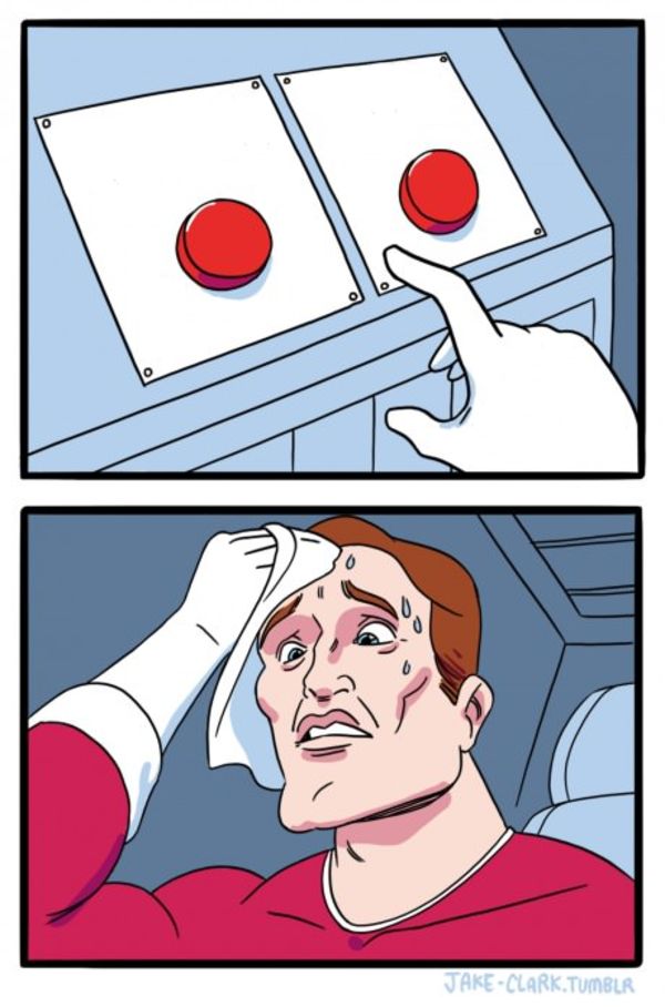 Two Buttons meme about Purity Coffee