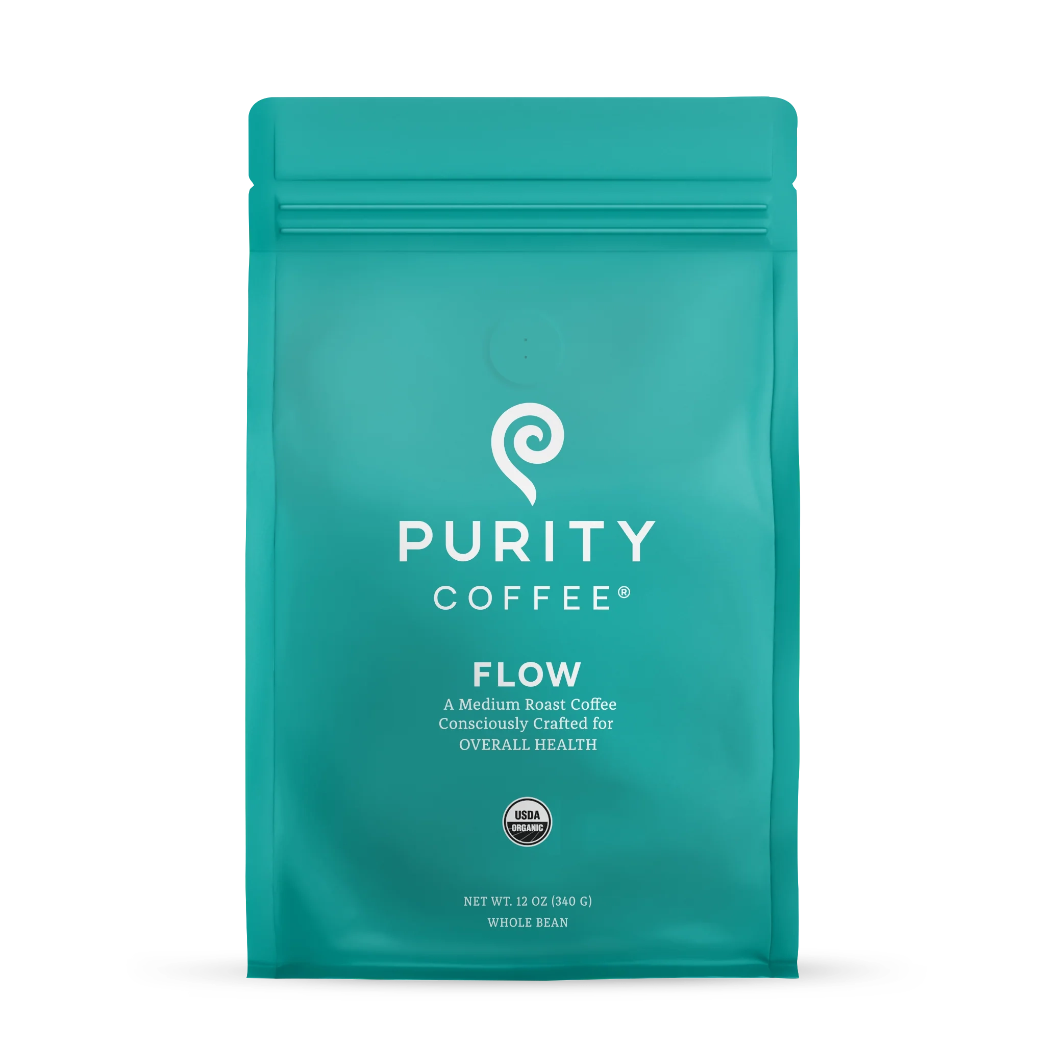 Flow Coffee whole bean bag, front